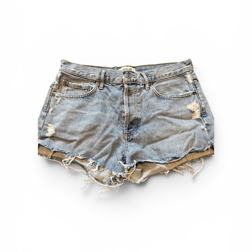 AGOLDE Distress Womens High Rise Jean Shorts Cut Off Size 28